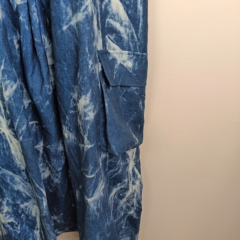 SHEIN Cargo Skirt Womens 3XL Blue Excellent Acid Wash Marble Utility Midi - Picture 5 of 8